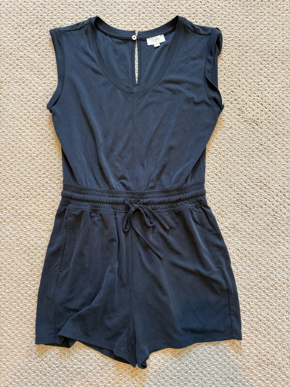LOFT Black Sleeveless Drawstring Romper